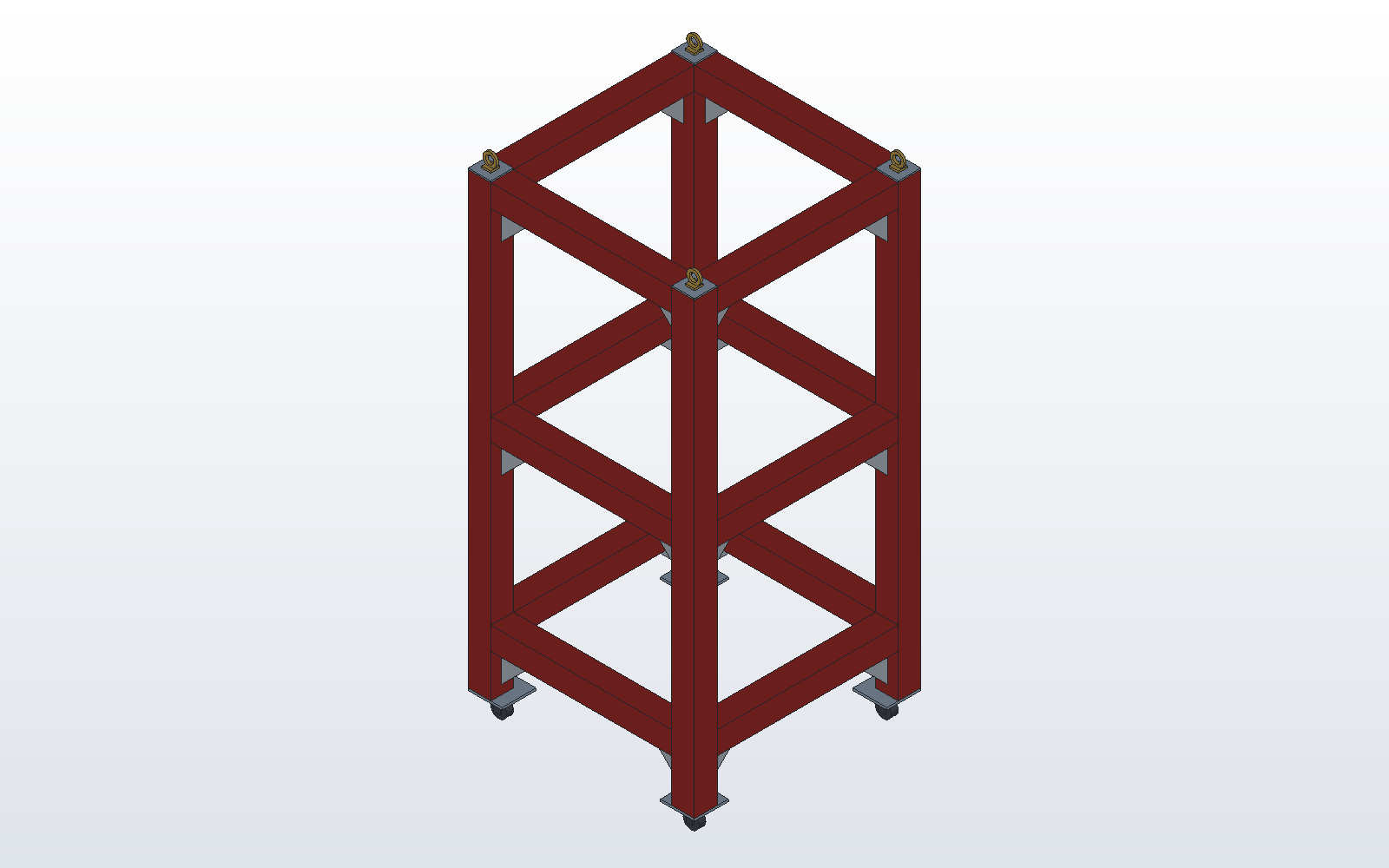A welded rack frame on castors, modelled in DX-CAD