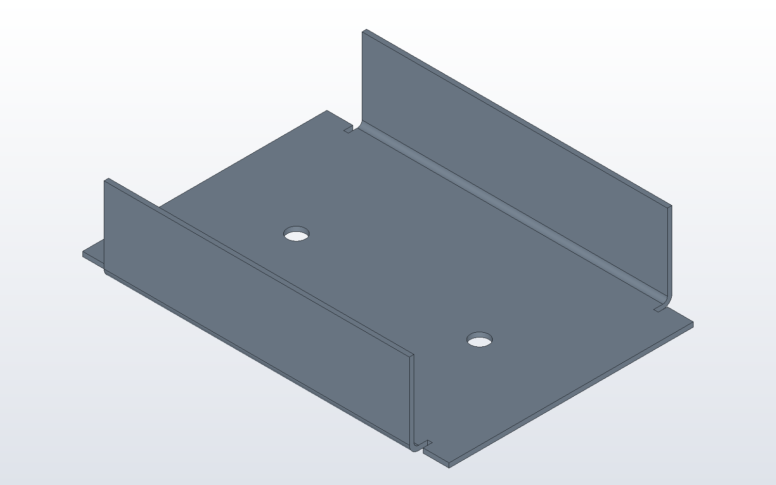 A sheet-metal tray with relieved corners, modelled in DX-CAD
